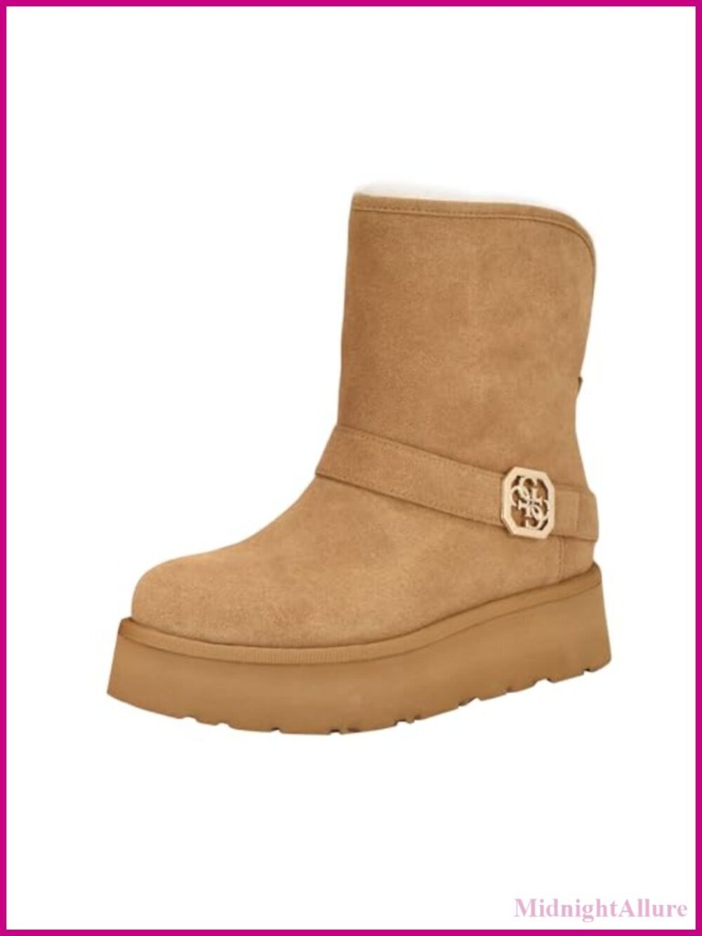 Suede Ankle Boots with G Logo Band Round Toe